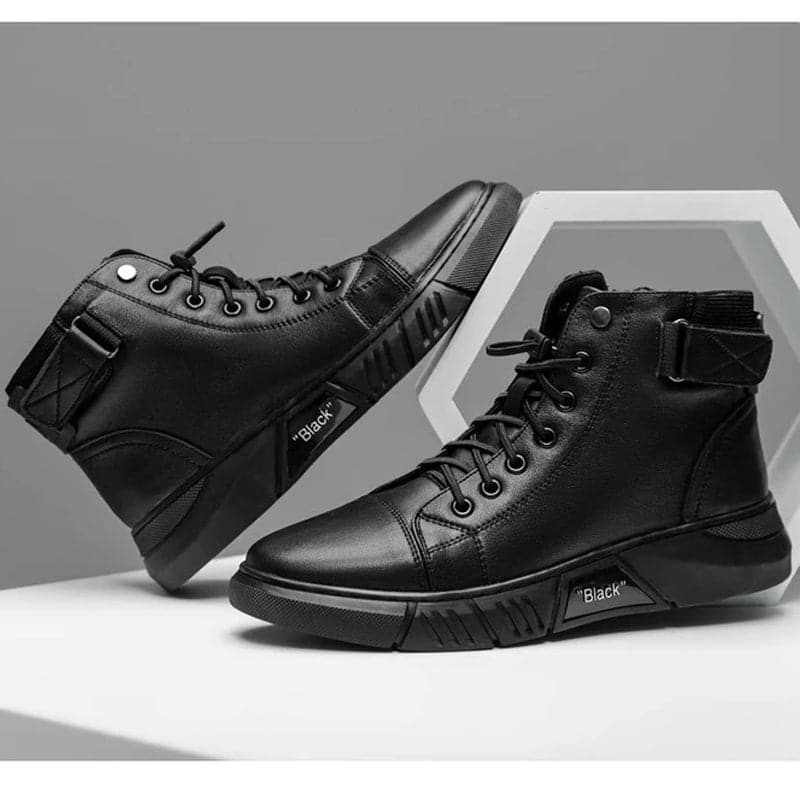 Brogan™ - Schwarze warme Lederstiefel