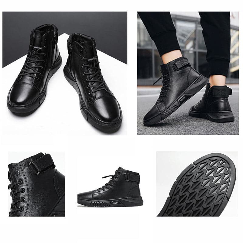 Brogan™ - Schwarze warme Lederstiefel